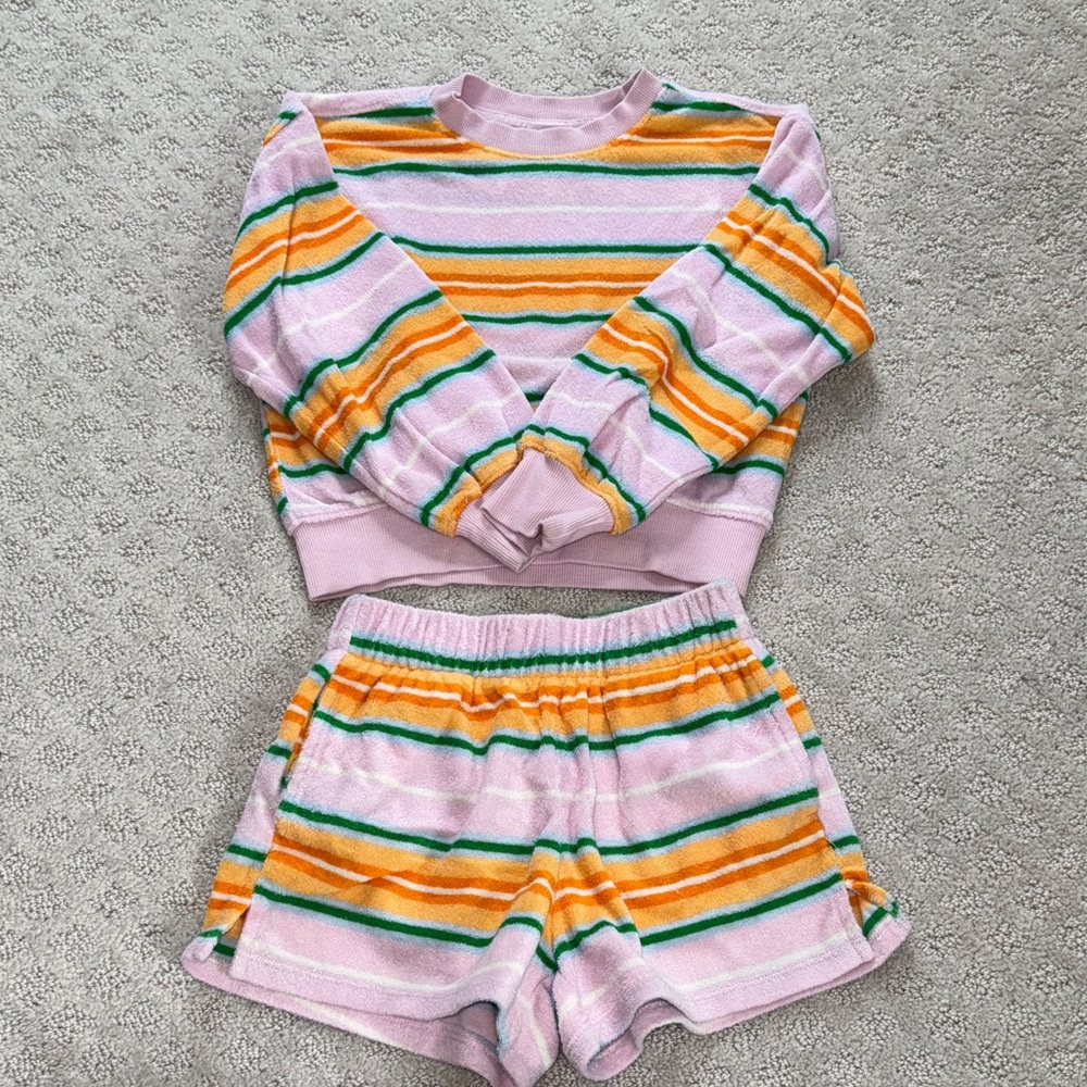 Girls XS Terrycloth Sweatshirt & Sweatshirt Striped Set